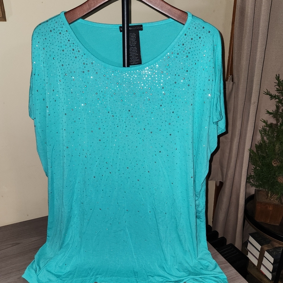 Design History Tops - Design History Turquoise Short Sleeve Tee with Glitter Accents